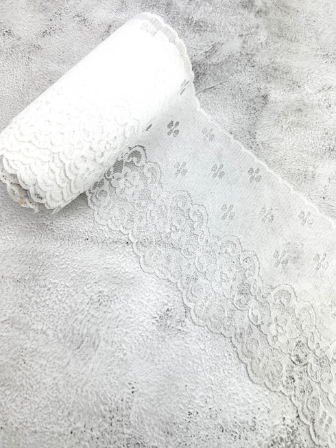 Off White Floral Wide Lace Trim: Scalloped Edge, 5 Yards