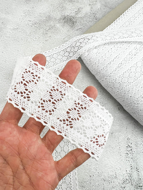 White Cotton Crochet Lace Trim: Scalloped Edge, 5 Yards