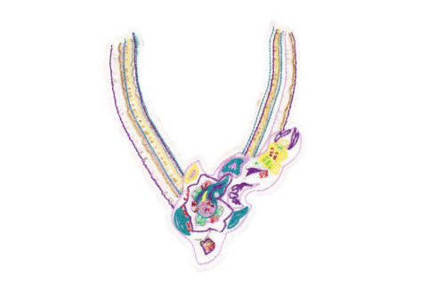 Purple Turquoise Multi Embroidered and Sequined Neck Applique APP00184