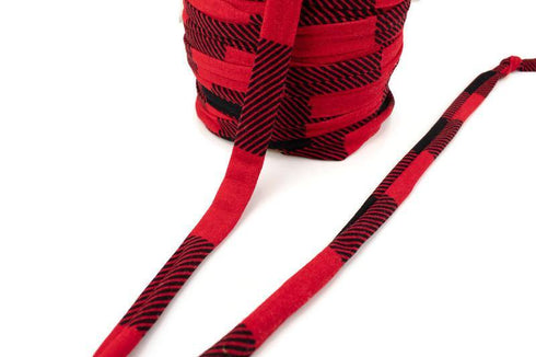 Red and Black Plaid Sweater Knit Trim Spaghetti Straps Hollow Tube Tubular Trim 10 yards ATN00961