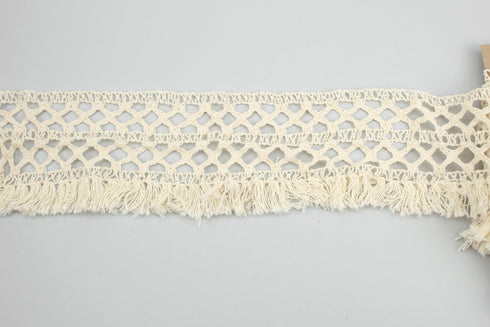 Ecru Diamond Shape Design Cotton Fringe Trim 3-3/8 inches width x 3.5 yards ATN00995