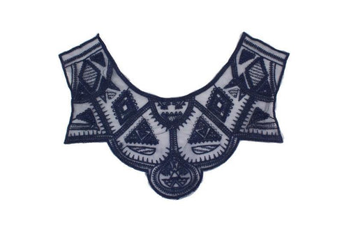 Navy Blue Embroidered Mesh Applique APP00199