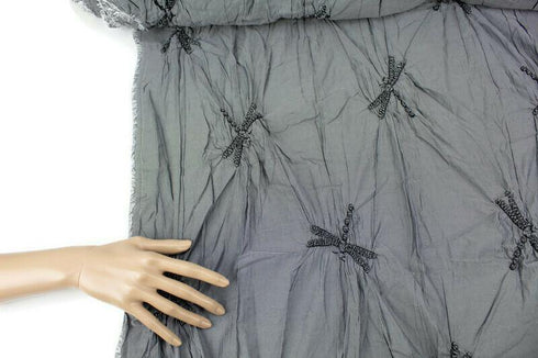Gray Crinkled Dragon Fly Woven Designer Fabric by the yard LWW00203R