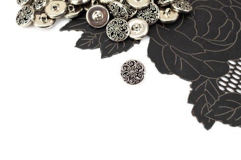 18mm Antique Silver Swirly Metal Buttons 5 Pieces