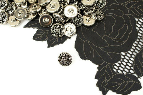 18mm Antique Silver Swirly Metal Buttons 5 Pieces