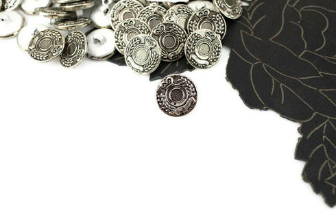 18mm Uniform Inspired Antique Silver Metal Buttons 5 Pieces