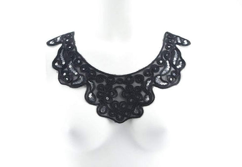 Black Swirl and Silver Sequins Lace Applique II