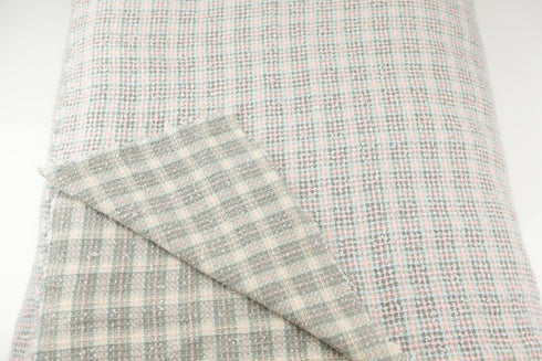 Pink Gray Wool Blend Plaid Tweed Fabric Italian Woven by the Yard