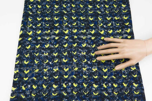 Dark Blue and Yellow Abstract Heart Light Weight Crepe Woven Fabric 3/4 Yard