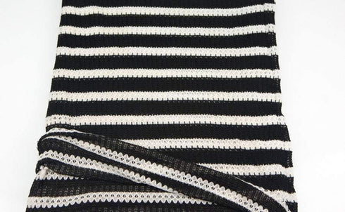 Black and Cream Stripe Open Weave Sweater Knit Fabric 1 Yard and 25 Inches