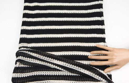 Black and Cream Stripe Open Weave Sweater Knit Fabric 1 Yard and 25 Inches