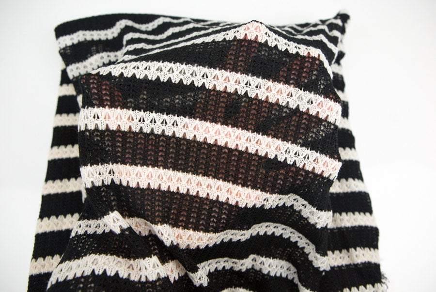 Black and Cream Stripe Open Weave Sweater Knit Fabric 1 Yard and 25 Inches - Felinus Fabrics