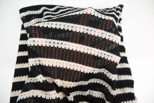 Black and Cream Stripe Open Weave Sweater Knit Fabric 1 Yard and 25 Inches