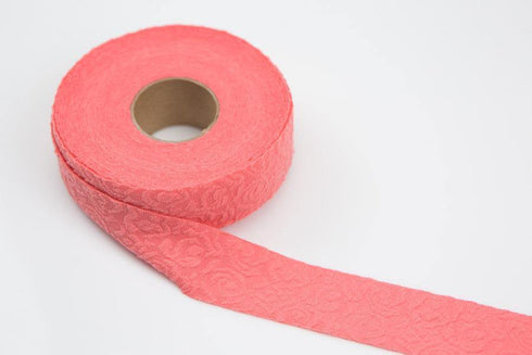 Coral Pink Floral Embossed Ponte Knit Bias Tape 1.25 inches wide 3 pieces that total 12 yards