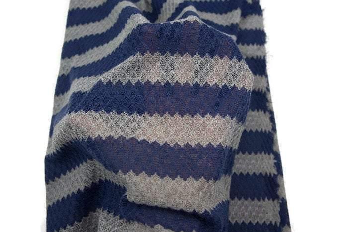 Blue and Gray Fancy Stripe Open Weave Sweater Knit Fabric 41 inches length - Felinus Fabrics