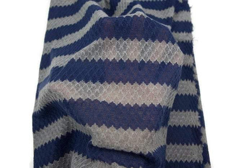 Blue and Gray Fancy Stripe Open Weave Sweater Knit Fabric 41 inches length