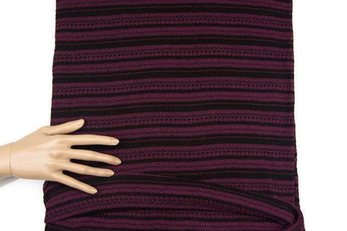 Burgundy and Black Fancy Stripe Open Weave Sweater Knit Fabric 1 Yard and 17 Inches