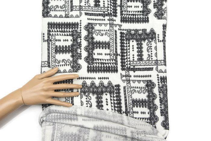 Boho Black and Off White Knit Fabric by the Yard - Felinus Fabrics
