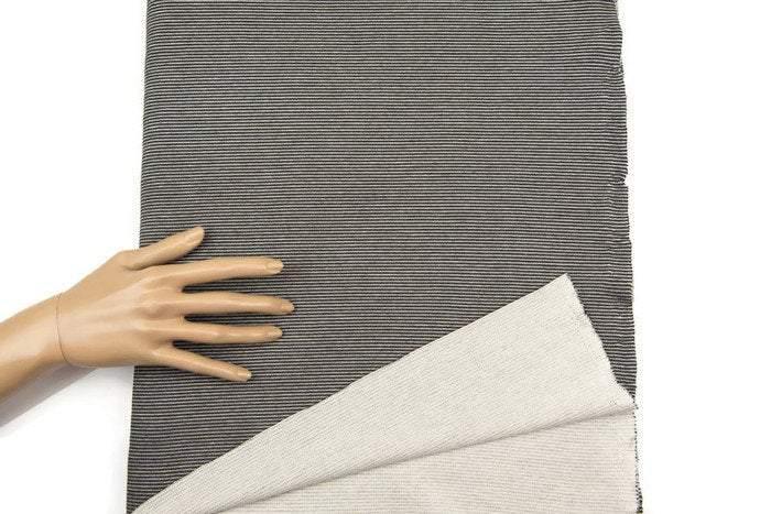 Gray and Off White Narrow Stripe Ponte Knit Fabric by the yard STK00142R - Felinus Fabrics