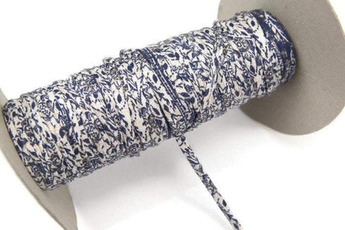 Blue Floral Microsuede Knit Trim Spaghetti Straps Hollow Tube Tubular Trim 24 Yards