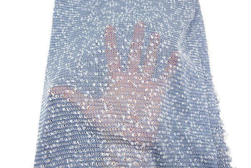 Blue and White Boucle Fancy Open Weave Sweater Knit Fabric by the yard