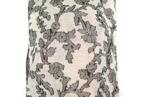 Black and Off White Floral Fancy Embroidered Gauze Fabric by the Yard