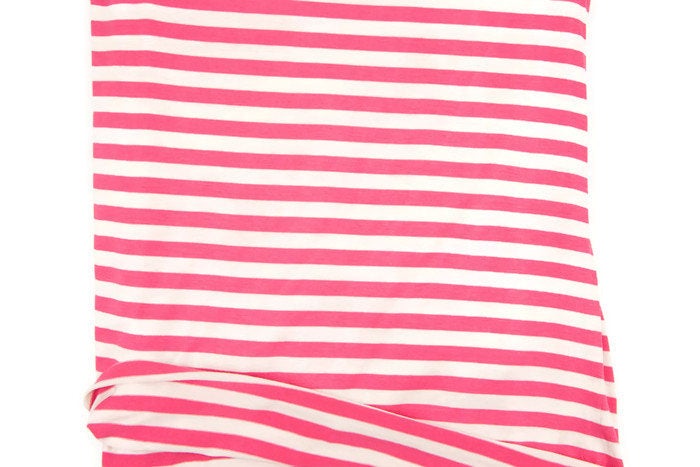 Pink and cream Stripe Knit Jersey Fabric 1 yard and 20 inches