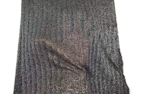 Metallic Silver Gray Vertical Stripe Fancy Open Weave Sweater Knit Fabric by the yard OSK00635