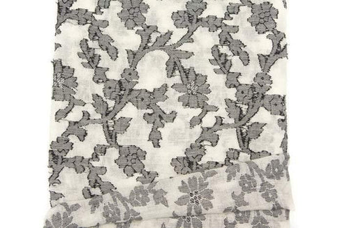 Black and Off White Floral Fancy Embroidered Gauze Fabric by the Yard