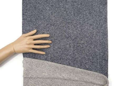 Heather Dark Blue Metallic Silver and Off White French Terry Knit Fabric by the yard Extra Wide FTK00408R