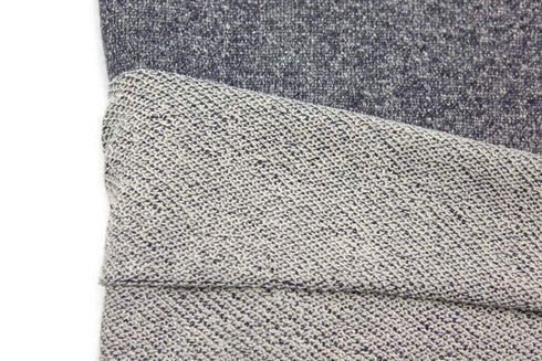 Heather Dark Blue Metallic Silver and Off White French Terry Knit Fabric by the yard Extra Wide FTK00408R