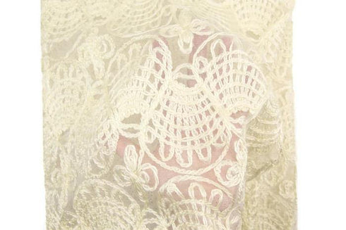 Cream Fancy Embroidered Mesh with Glitter Fabric 34 inches length LMS00135