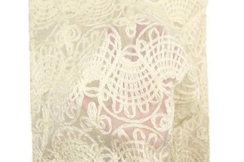 Cream Fancy Embroidered Mesh with Glitter Fabric by the yard LMS00136R