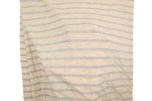 Beige and Metallic Silver Plated Stripe Sweater Knit Fabric 3/4 yard Extra Wide