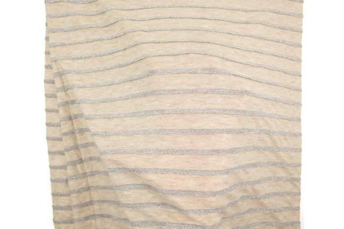 Beige and Metallic Silver Plated Stripe Sweater Knit Fabric 1 yard and 15 inches Extra Wide - Felinus Fabrics