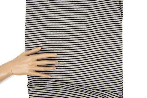 Black and Heather Gray Narrow Stripe Rib Knit Jersey Fabric by the yard