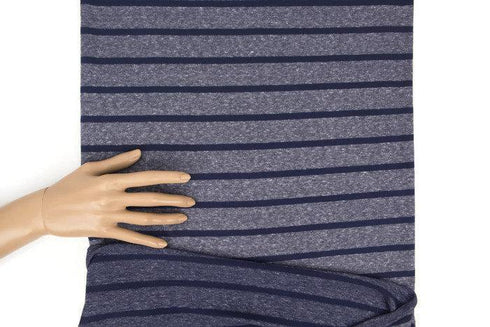 Heather Blue Stripe Baby French Terry Knit Fabric by the yard Extra Wide FTK00571R