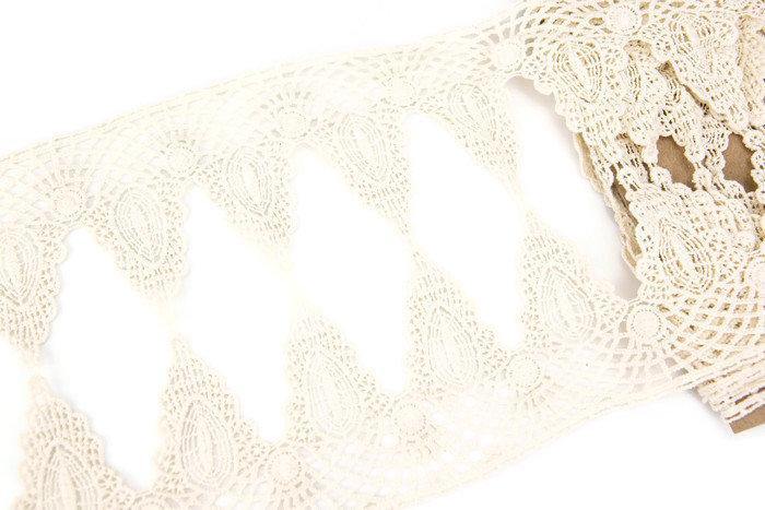 Ecru Ornate Ladder Cotton Lace Trim 7-14 inches width 1.75 yards NLT00255 - Felinus Fabrics