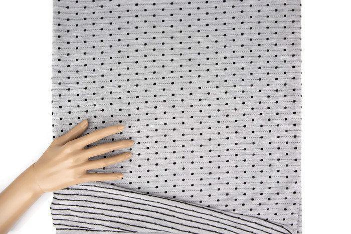 Gray and Black Polka Dot Stripe Baby French Terry Knit Fabric Extra Wide by the yard FTK00581R - Felinus Fabrics