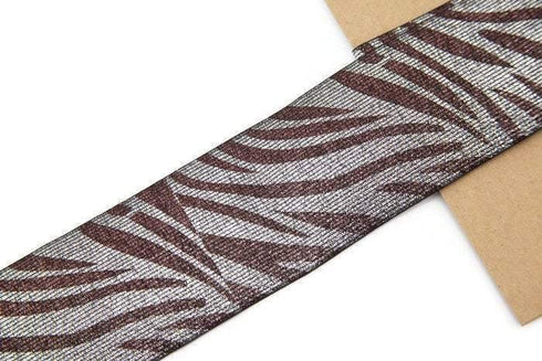 Metallic Brown and Silver Zebra Print Elastic Band Elastic Trim Wide 2.75 inches width 34 inches length ELT00018