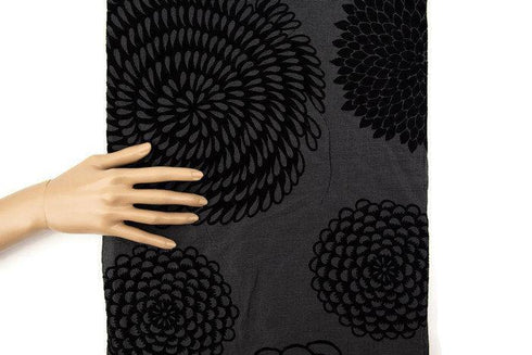 Black Fancy Floral Organza Like Flocked Light Weight Woven Fabric by the yard LWW00193