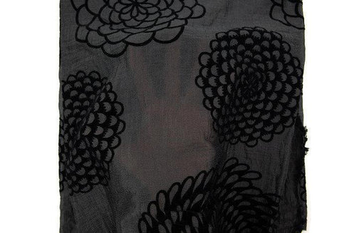 Black Fancy Floral Organza Like Flocked Light Weight Woven Fabric by the yard LWW00193