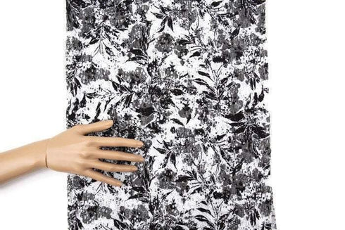 Black and Off White Floral Stretch Lace Fabric 43 inches length