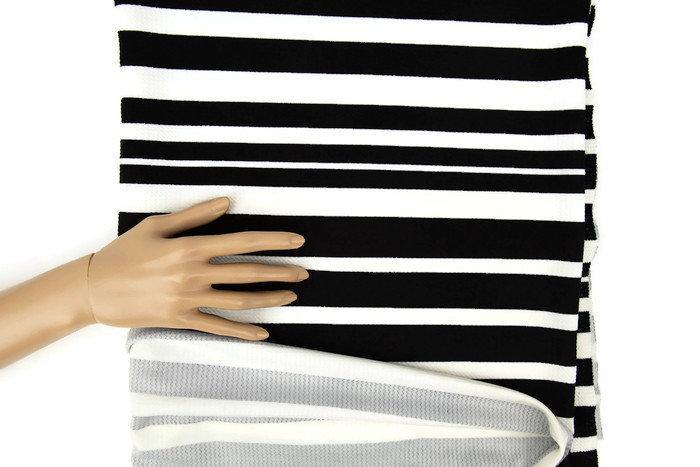 Black and Off White Stripe Cloque Ponte Knit 1 yard and 14 inches - Felinus Fabrics