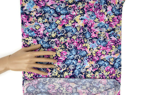 Pink and Blue Floral Print Knit Jersey Fabric 1 yard PDK00556