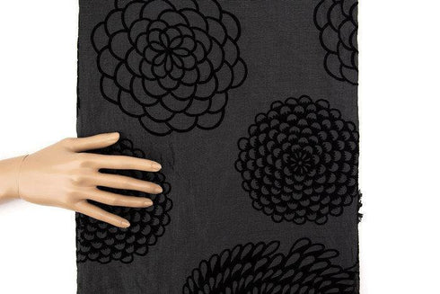 Black Fancy Floral Organza Like Flocked Light Weight Woven Fabric by the yard LWW00193