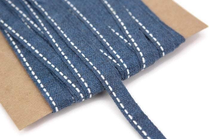 Blue Wool Blend Trim Dash Stripe Ribbon 12.75 yards - Felinus Fabrics