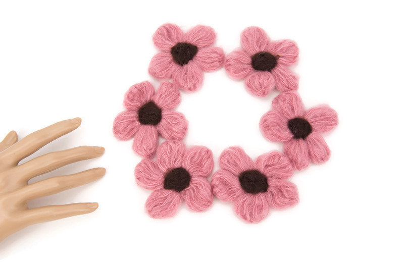 Pink and Brown Flower Knit Crochet 6 Pieces for Newborn Headbands Toddlers Accessories Doll Clothing