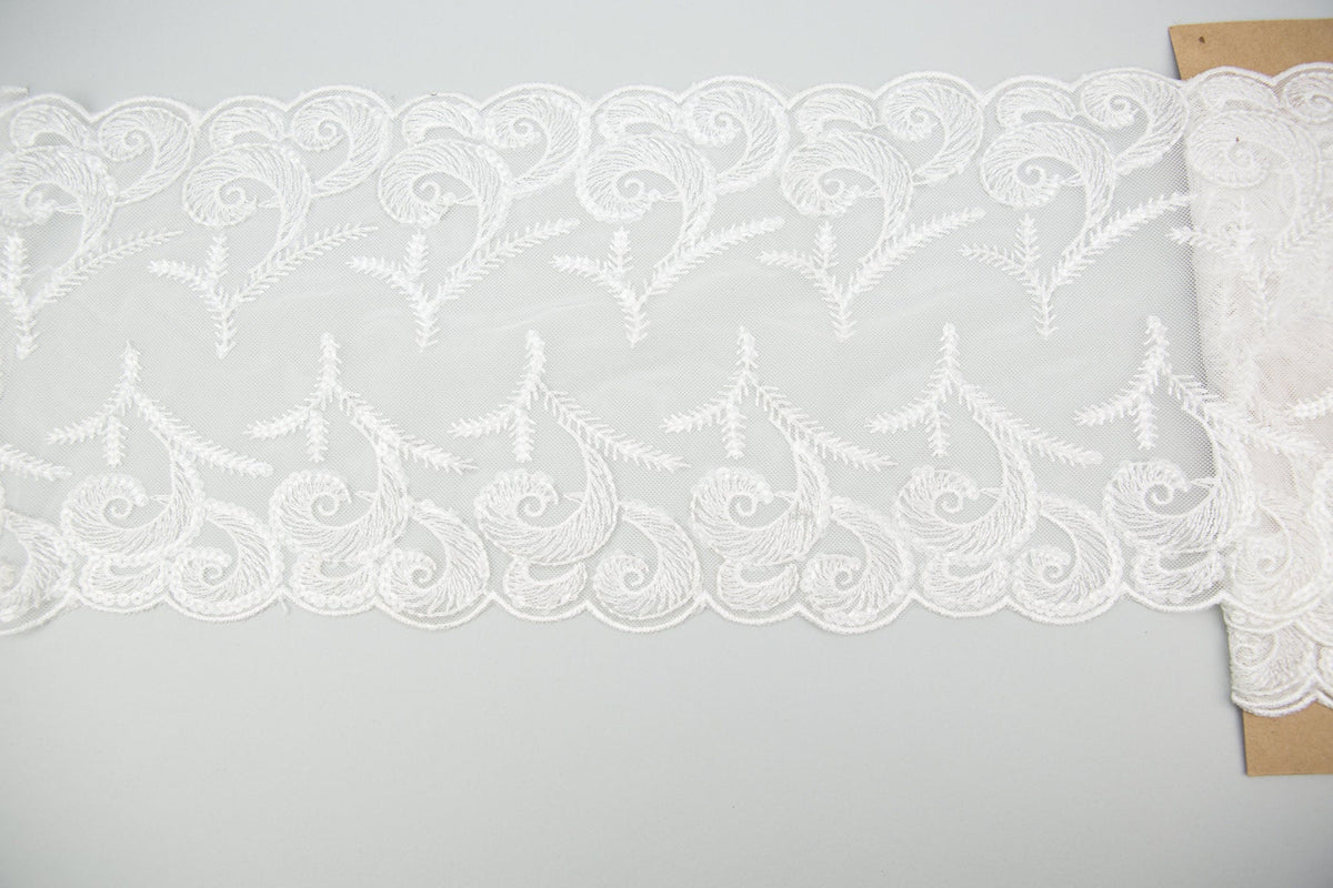 White and Clear Sequined Wide Lace Trim 8-1/8 inches width x 1 yard and 17 inches length