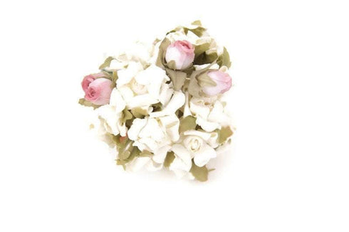 Mini Cream and Pink Variety Paper Flowers Tiny Paper Flowers 24 Pieces NTN00005